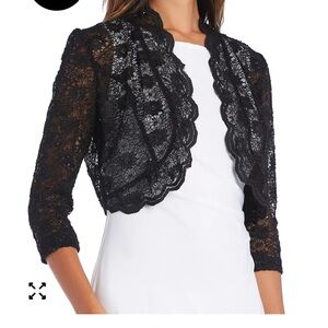 R&M Richards cropped jacket sequined lace open front NEW WITH TAGS